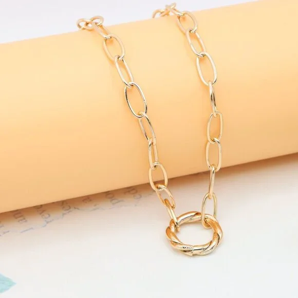 Chunky Oval Link Rose Gold Necklace with Round Center Pendant, XPNL0348 - Picture 10 of 13